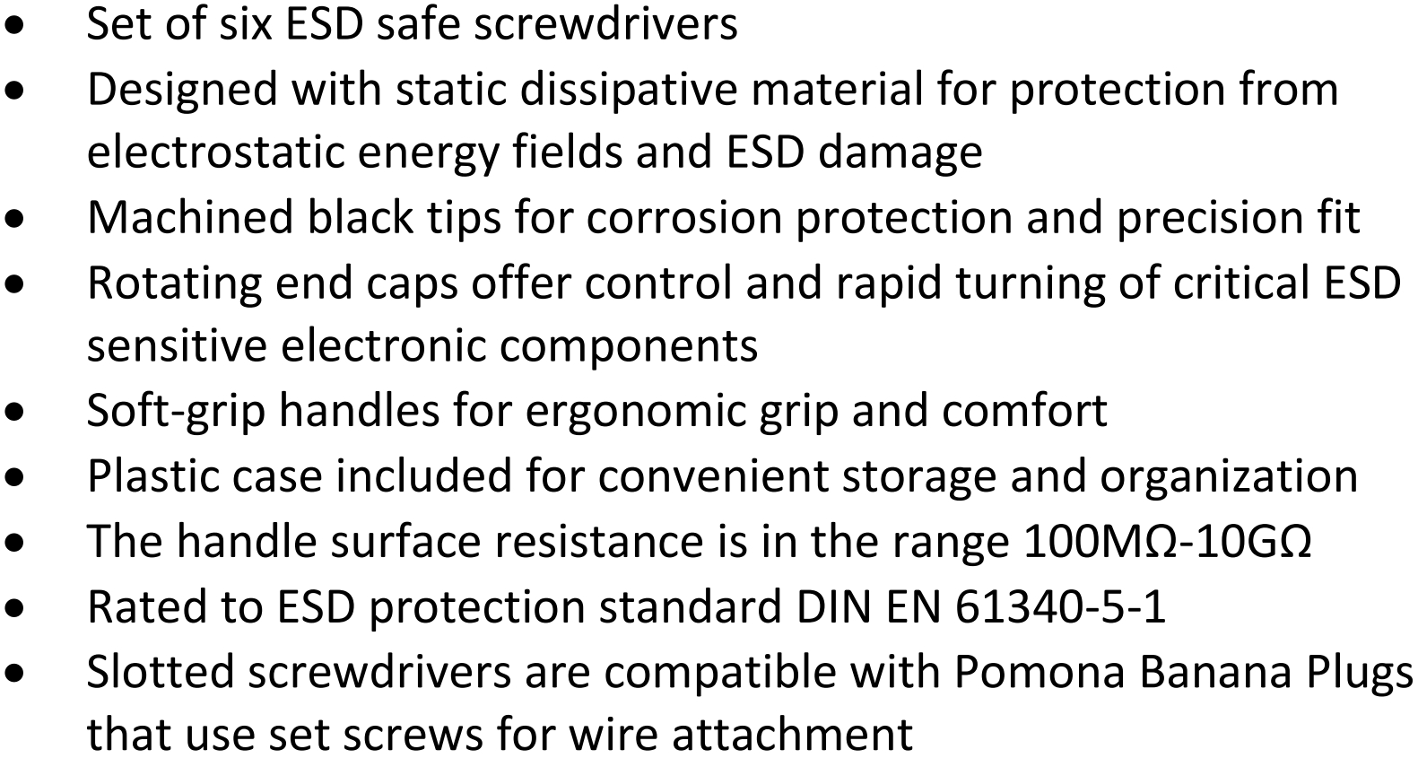 POMONA ESD SAFE SCREWDRIVER SET WITH CASE ESD SET 6 כלי עבודה ידניים